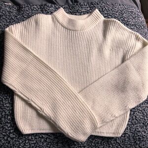 Cream and white mock neck soft knitted sweater